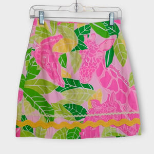 Lilly Pulitzer Skirt Womens Size 2 Pink Yellow Green Tropical Hawaiian Vacation